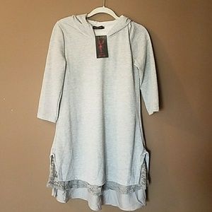 gray sweatshirt tunic with lace bottom